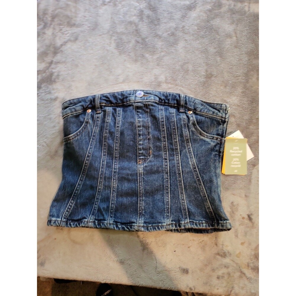 Women's Denim Corset Tube Top Medium Wash Button Front Size M Stretch